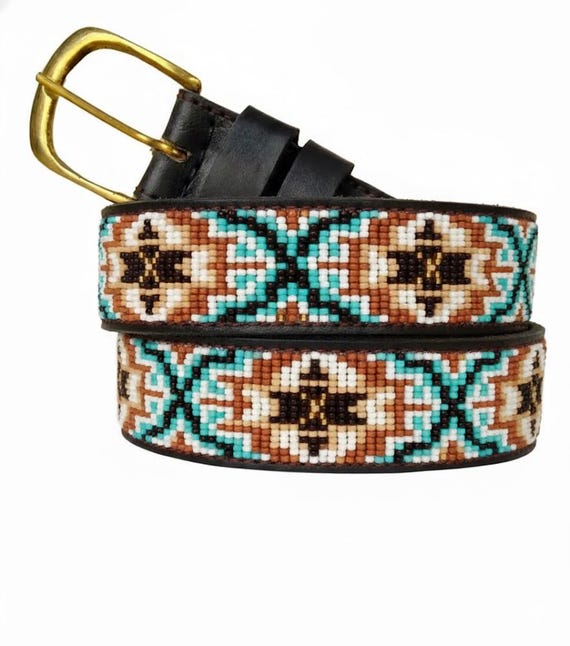 Handmade Maasai Beaded Leather Belt – Teal and Brown Native 
