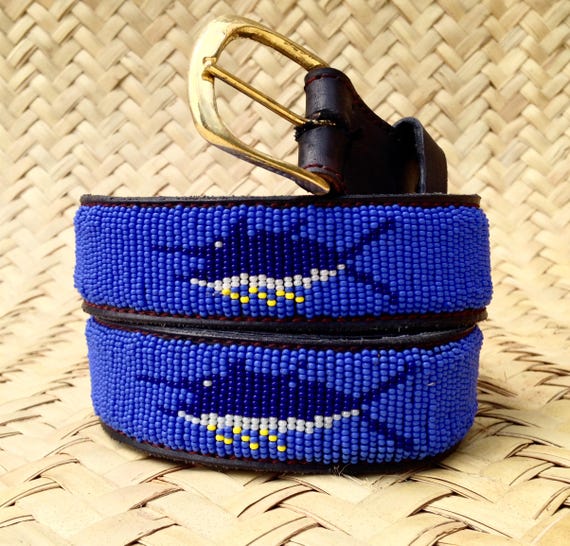 Maasai Beaded Leather Belt – Blue Marlin Fish Design  display picture 1