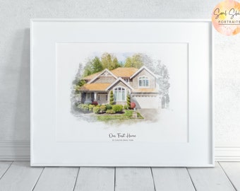 Watercolour House Portrait, New Home Sketch, Personalised House Warming Gift, Custom Building Illustration, Presents for Couple Ideas