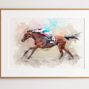 Horse racing painting, Enable print, contemporary watercolour, jockey portrait, abstract wall art, horse painting, horse prints, horse gifts