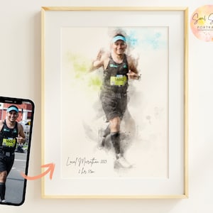 Runner Athlete Portrait, Custom Running Painting from Photo, Marathon Poster, Personalised Gift for Boyfriend, Triathlon, Running Gifts