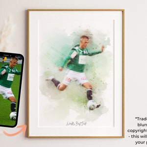 Custom Football Portrait, Personalised Soccer Gifts, Soccer Painting from Photo, Football Poster, Gift for Boyfriend, Dad Gifts, Sport Gifts