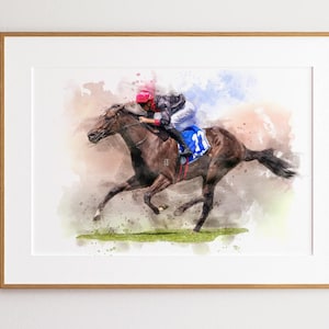 Horse racing custom portrait, race horse wall art, jockey gifts, horse gifts, thoroughbred paintings, horse prints, horse gifts, the races