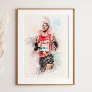 Portret loper atleet, op maat gemaakt hardloopschilderij van foto, marathonposter, gepersonaliseerd cadeau voor vriend, triatlon, hardloopcadeaus