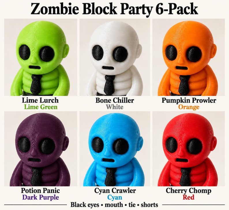 Block Website Zombie Block Party 6-pack | Tiny Zombie Articulated Halloween Figures ...