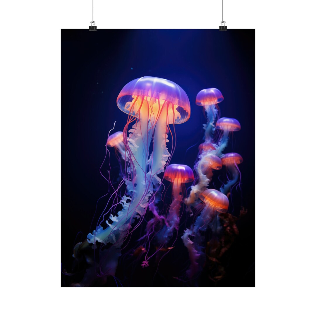 Wall Art Jellyfish Beautiful Bioluminescent Colors Etsy
