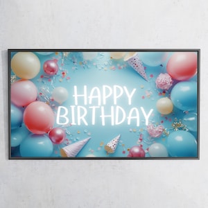 Buon compleanno Frame TV Art 4K / Samsung Frame TV Art / Screensaver festa di compleanno / Buon compleanno Blue Artwork / Download digitale / TV272