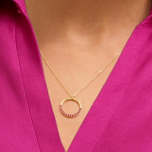Red Ruby Circular Round Shape Charm Pendant, Perfect for Elegant 14K Solid Gold Anniversary Necklace, Christmas or July Birthstone Gift