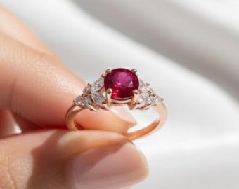 Natural Ruby Ring | Ruby Engagement Ring | July Birthstone Ring | Anniversary Gift | Gold Ring | Ruby Ring 14K | Ruby Diamond Ring