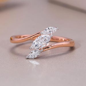 Marquise Cut Lab Grown Diamond Ring, 3 Marquise Diamond Bypass Engagement Ring, Wedding Ring, Anniversary Gift, Gift For Women, Gift For Her