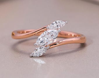 Anello con diamanti taglio marquise creati in laboratorio, anello di fidanzamento con 3 diamanti taglio marquise, fede nuziale, regalo di anniversario, regalo per donna, regalo per lei