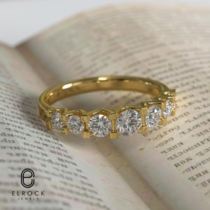 14k Yellow Gold Wedding Band Womens Half Eternity Band, Engagement Ring Band, Gold Ring, Lab Grown Diamond Wedding Ring, Anniversary Ring