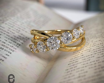 Round Cut Criss Cross Ring, Lab-Grown Solitaire Diamond Wedding Band, IGI Certified, Seven Stone Eternity Band , VS1 Diamond Ring for Her