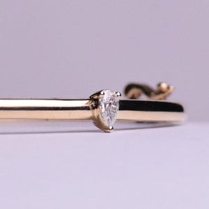 14K Gold Minimalist Bracelet, Pear Shape Solitaire Bangle, Diamond Bangle Bracelet, Tear Drop Bracelet Bangle, Birthday Gift