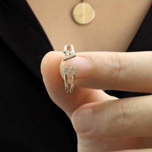 Anel de diamante / Anel de diamante em ouro maciço 14k / Anel de diamante com letra / Anel de compromisso / Presente de aniversário / Anel de diamante duplo