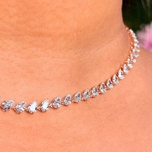 9.41 Ct Diamond Tennis Necklace, 14k Solid Gold Earrings & Tennis Necklace Set, Pear Cut Lab Grown Diamond, Handmade Jewelry, Gift for Women