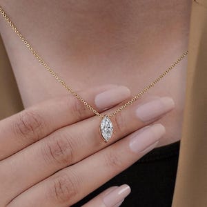 Marquise Diamond Necklace, Diamond Pendant,Layering Necklace, Single Diamond Necklace, Solitaire Diamond Necklace, Diamond Pendant Necklace