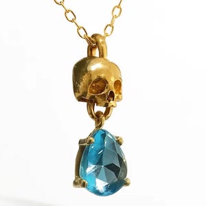 Memento Mori Birthstone Necklace, 14k Rose Gold Skull Pendant with Drop Cut Amethyst, Gothic Skull Jewelry, Antique Gothic Necklace Gift