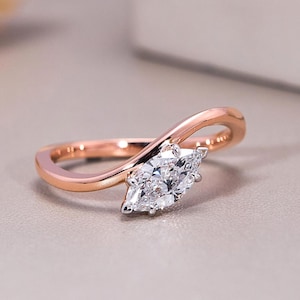 Unique Engagement Ring/ 14k Gold Marquise Cut Ring with Lab Grown Diamond/ Fine Jewelry for Women/ Modern Solitaire Engagement Ring