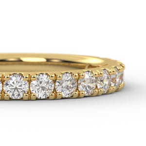 Lab Grown Diamond Wedding Band 14k Yellow Gold, Half Eternity Lab Grown Diamond Milgrain Stackable Wedding Ring, Anniversary Gift for Her