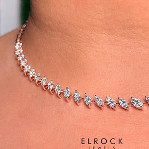 8.61 Ct Lab grown Diamond Tennis Necklace, 14k White Gold Diamond Statement Necklace,  Marquise Cut  Diamond Layer Necklace for Bridal Gift