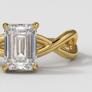 Engagement Ring 2 Carat Emerald Cut Lab Grown Diamond in 14k Gold Twisted Vine Promise Ring for Women