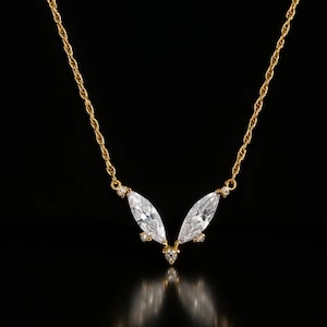 14k Gold V Shape Necklace, Triangle Chevron Jewelry, Gold V Necklace, Marquise V Shaped Jewelry,  Chevron Marquise Necklace, Gold V Charm