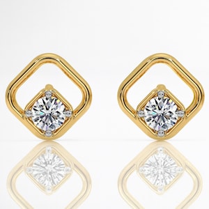 14K Gold Lab Grown Diamond Earrings 0.50 Ct VS+ Clarity Studs, Round Cut Prong Setting, Women’s Everyday Elegant Bridal Jewelry Gift