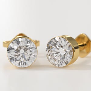 Diamond Earrings / 14k Gold Diamond Stud Earrings / Bezel Setting Diamond Studs / Genuine Diamond Stud Earrings / Gift for Her