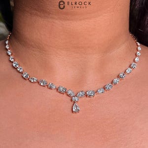 Tennis Necklace / Diamond Tennis Necklace  / 13.87 Carat Multi Shape Diamond Necklace /  Marquise Pear Oval Cut Lab Grown Diamond