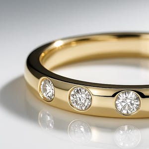 14K Flush Set Lab Diamond Band, Real Gold Wedding Ring for Women, Solid Gold Eternity Stacking Ring Enhancer, Scattered Diamond Band Gift