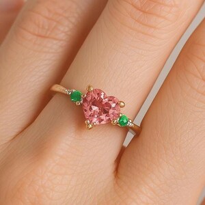 Art Deco Heart Pink Sapphire Engagement Ring | Wedding Ring for Women | Delicate Anniversary Gift | 14K Gold