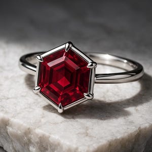 Vintage Hexagon Ruby Solitaire Ring Antique July Birthstone Red Gemstone Ruby Engagement Wedding Ring Art Deco 14k Yellow Gold Birthday Gift