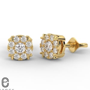 Diamond Studs Earrings / 14k Gold Diamond Halo Stud Earrings / Classic Earrings / Brilliant Round Diamond Earring Fine Jewelry