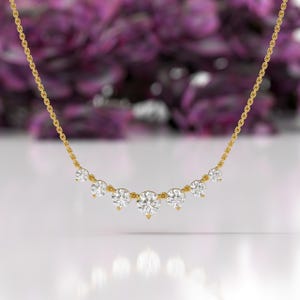 14K Diamond Curved Necklace, Gold Curved Bar Necklace, Graduating Diamond Charm, Layering Necklace, Bride Jewelry for Wedding Day