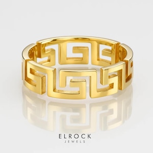 14K Gold Greek Key Ring I Geometric Greek Key Ring I Greek Key Jewelry I Meander Ring I Meandros I Geometric Ring I Greek Infinity Ring