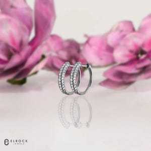 Diamond Hoop Earring / Diamond Huggies / 14k Solid Gold Huggie Earrings / Tiny Hoop Earrings / 14MM Diamond Hoop Earring / Last Minute Gift