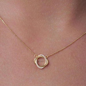 Diamant Kreis Halskette / 14k Mini Diamant Kreis / Offene Kreis Halskette / Schichtung Diamant Halskette / Brautjungfer Geschenk