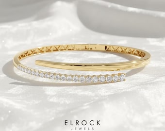 Unique Diamond Bangle Bracelet 1ct, 14K Cross Over Bangle, Graduating Diamond Bracelet, Diamond Gold Bracelet Bangle, Ladies Bracelet Bangle