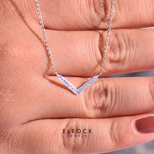 Easter Sale Lab Grown Diamond Necklace on Silver and Gold, Chevron V Shape with Adjustable Drawstring Chain