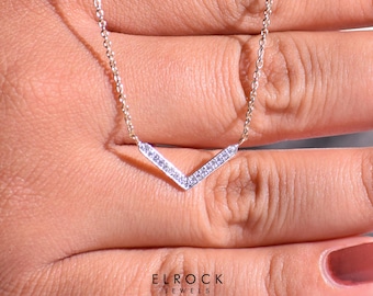 Easter Sale Lab Grown Diamond Necklace on Silver and Gold, Chevron V Shape with Adjustable Drawstring Chain