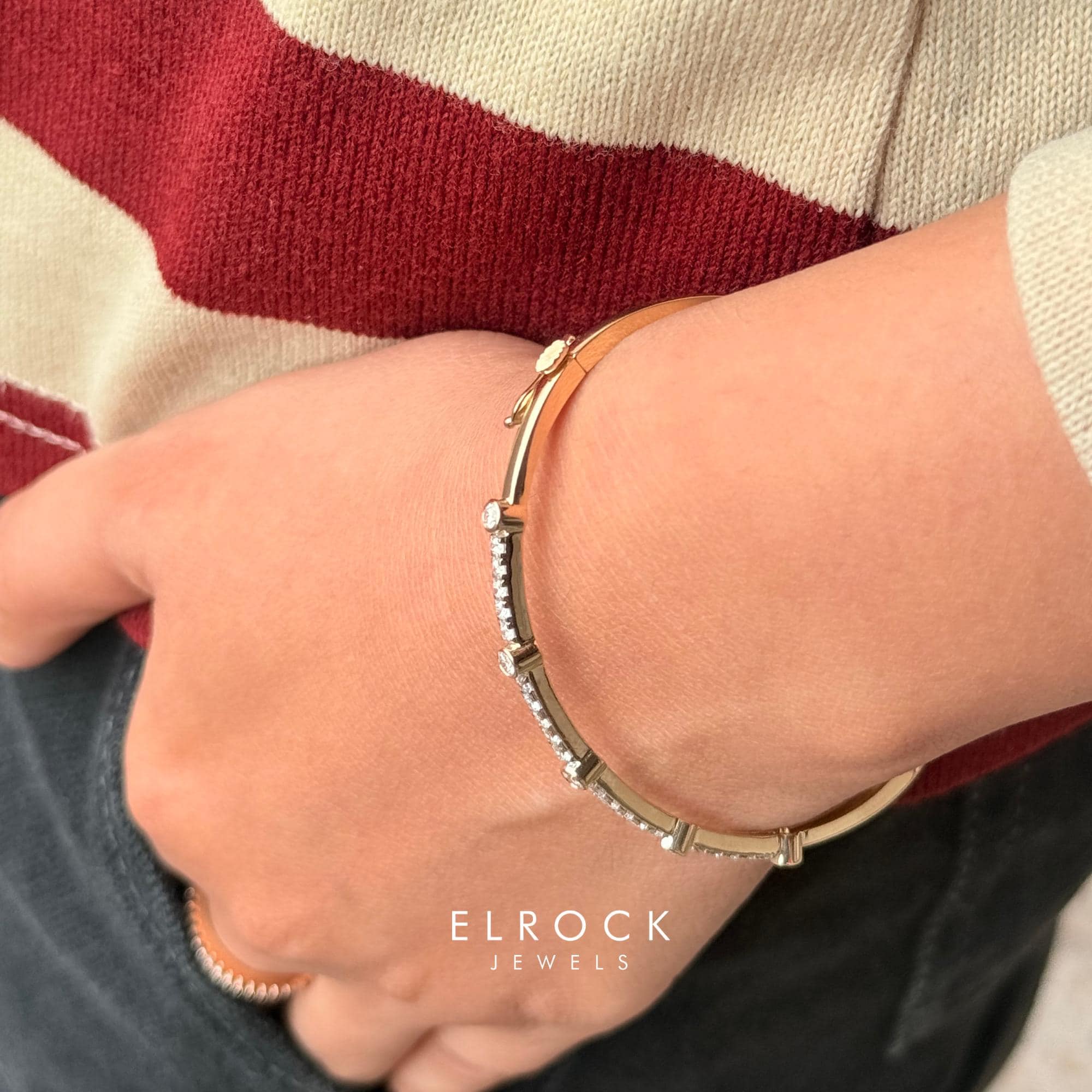 0.76CT Solid Gold Bangle Bracelet for Women, Round Cut