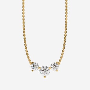 Classic Trio Diamond Necklace / 14k Gold Diamond Necklace 2.00 Ctw / Past Present Future / Prong Setting 3 Stone / Gift for Mom