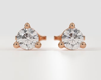 0.14 CTW Lab Diamond Stud Earrings | 14K Solid Gold 3 Prong Martini | 2.6mm Round Brilliant | Minimal Fine Jewelry