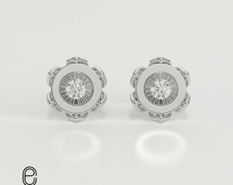14k Gold Diamond Stud Earrings, 0.12 ctw Bezel Set Genuine Fine Jewelry Gift for Her