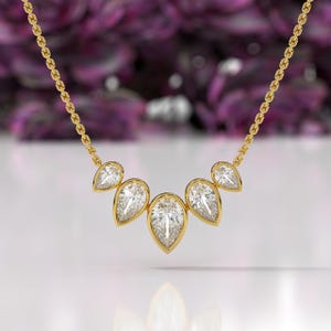 5 Solitaire Pear Lab Grown Pendant Bezel Set Lab Grown Necklace 5 Pear Cut Diamond Pendant Stone Dainty Pendant Anniversary Gift