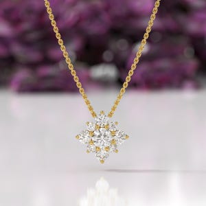 Round Lab Grown Diamond Pendant, Wedding Pendant Necklace For Women, 14K Yellow Gold Solitaire Diamond Pendant