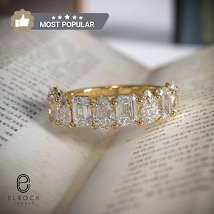 4ct Multi Form Brilliantschliff Labor gewachsen Diamant halbe Eternity Band, Multi Form Ehering für sie, Hochzeitsvorschlag Multi Form Band