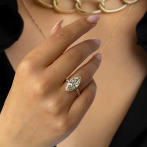 14K Gold Marquise Lab Grown Diamond Engagement Ring IGI Certified Wedding Promise Ring