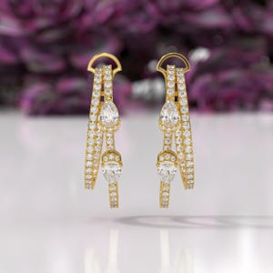 Lab Grown Diamond Drop Earrings Sparkly Diamond Stud Earrings  F Color VS1 Clarity Pear and Round Cut Lab Grown Earrings For Women&#39;s Gift